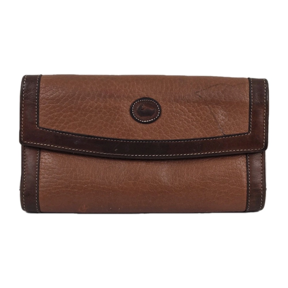 Vtg Dooney & Bourke 7" Wallet Brown All Weather Leather Kisslock Coin Pouch CC